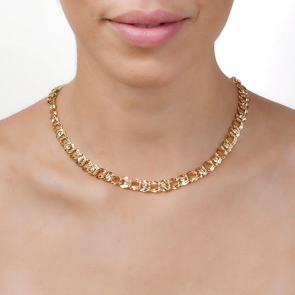 LIONETTE NY chain necklace with Swarovski crystals and 14k gold plated - Picture 1 of 2
